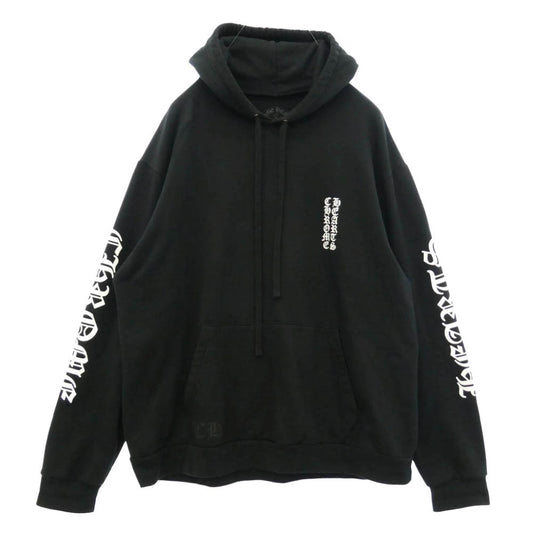 CHROME HEARTS クロムハーツ（原本無） VERTICAL LOGO HOODIE ヴァーティカルロゴ プルオーバー パーカー フーディ アームロゴ スウェットパーカー ブラック系 XL【中古】