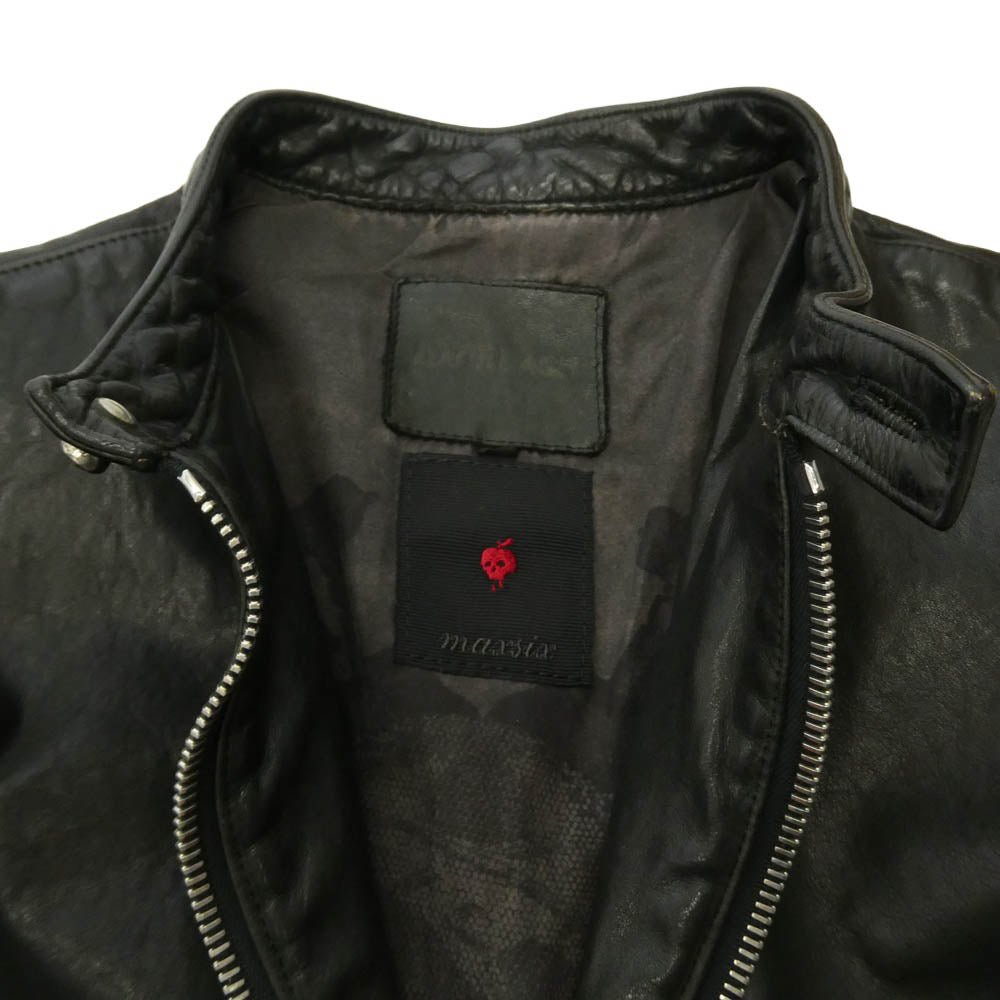ISAMUKATAYAMA BACKLASH イサムカタヤマバックラッシュ maxsix マックスシックス 1500-01 maxsix マックスシックス別注 Leather riders Jacket ジャパンステア製品染め 裏地スカル シングルライダースジャケット ブラック系 M【中古】