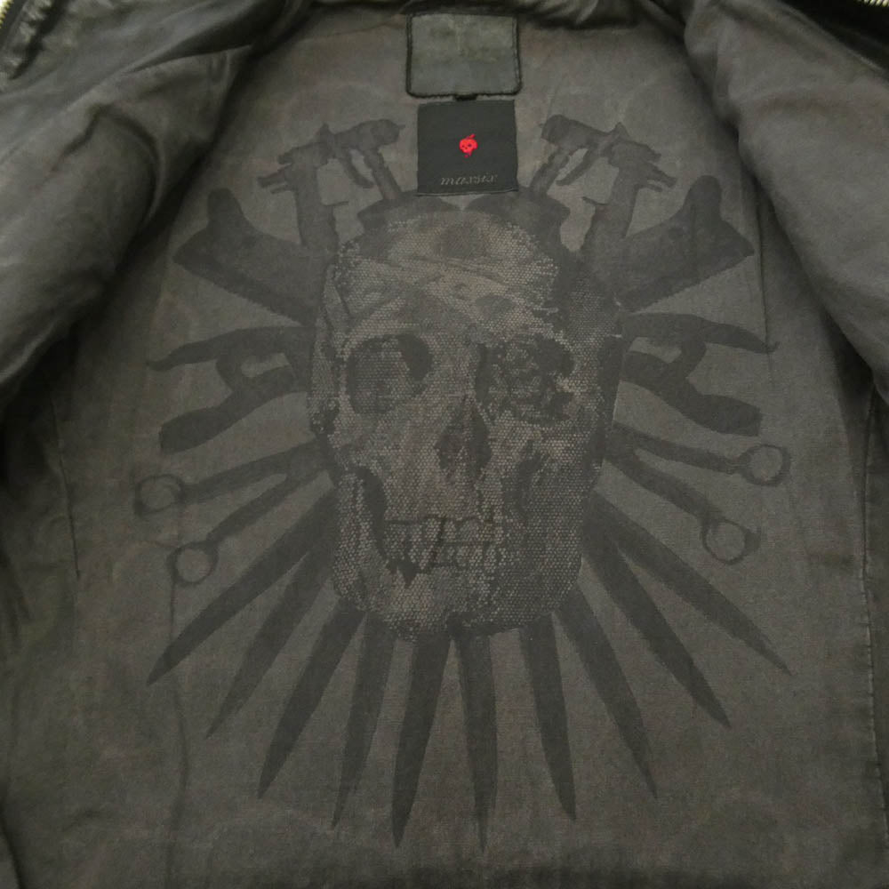 ISAMUKATAYAMA BACKLASH イサムカタヤマバックラッシュ maxsix マックスシックス 1500-01 maxsix マックスシックス別注 Leather riders Jacket ジャパンステア製品染め 裏地スカル シングルライダースジャケット ブラック系 M【中古】