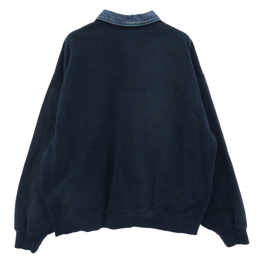 Supreme シュプリーム 23SS Denim Collar Half Zip Sweatshirt デニムカラー ハーフジップ スウェットシャツ トレーナー ネイビー系 L【中古】