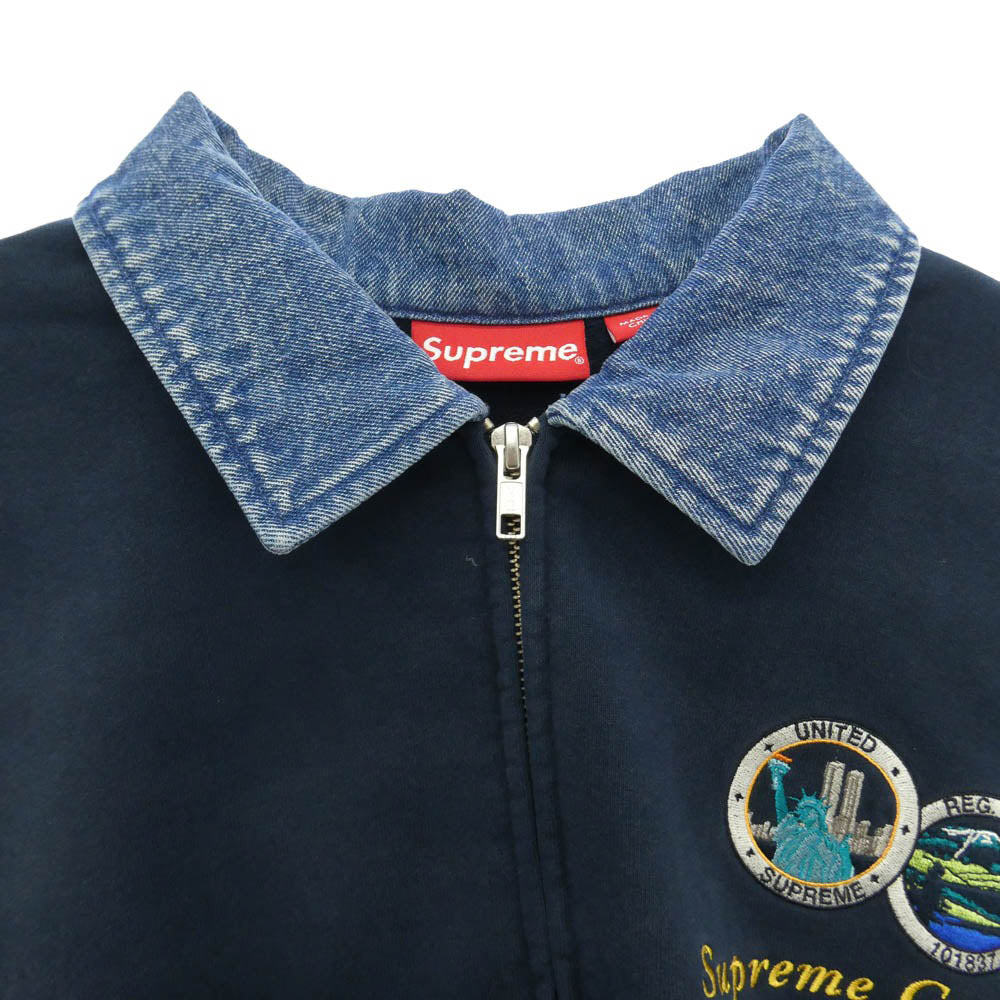 Supreme シュプリーム 23SS Denim Collar Half Zip Sweatshirt デニムカラー ハーフジップ スウェットシャツ トレーナー ネイビー系 L【中古】