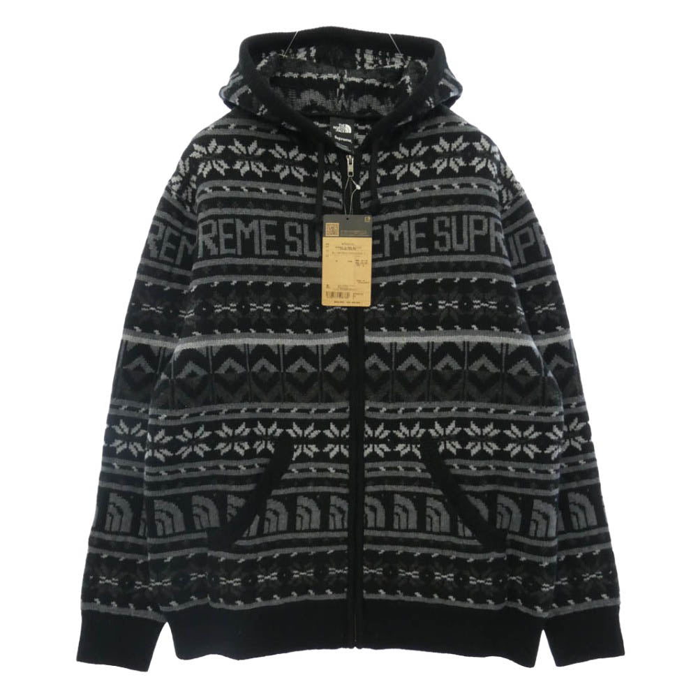 Supreme シュプリーム THE NORTH FACE ノースフェイス 22AW NT52212I x The North Face ザノースフェイス TS FAIRE ISLE F/Z HOODED SWEATER ジップアップ フーディー セーター パーカー ブラック系 L【美品】【中古】