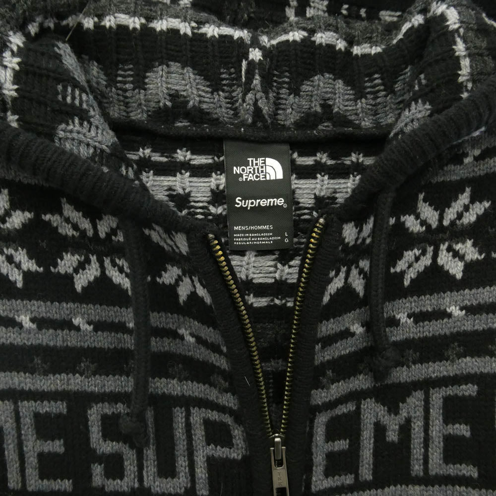 Supreme シュプリーム THE NORTH FACE ノースフェイス 22AW NT52212I x The North Face ザノースフェイス TS FAIRE ISLE F/Z HOODED SWEATER ジップアップ フーディー セーター パーカー ブラック系 L【美品】【中古】