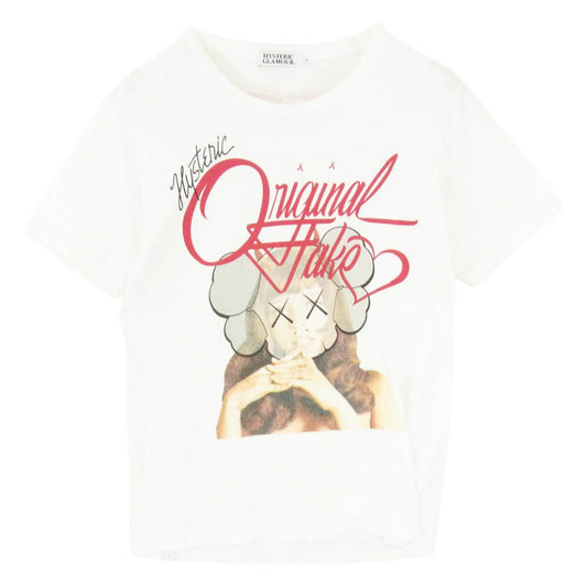HYSTERIC GLAMOUR ヒステリックグラマー 0212CT23 KAWS カウズ ORIGINAL FAKE オリジナルフェイク ガールプリント カウズ 半袖 Tシャツ ホワイト系 M【中古】