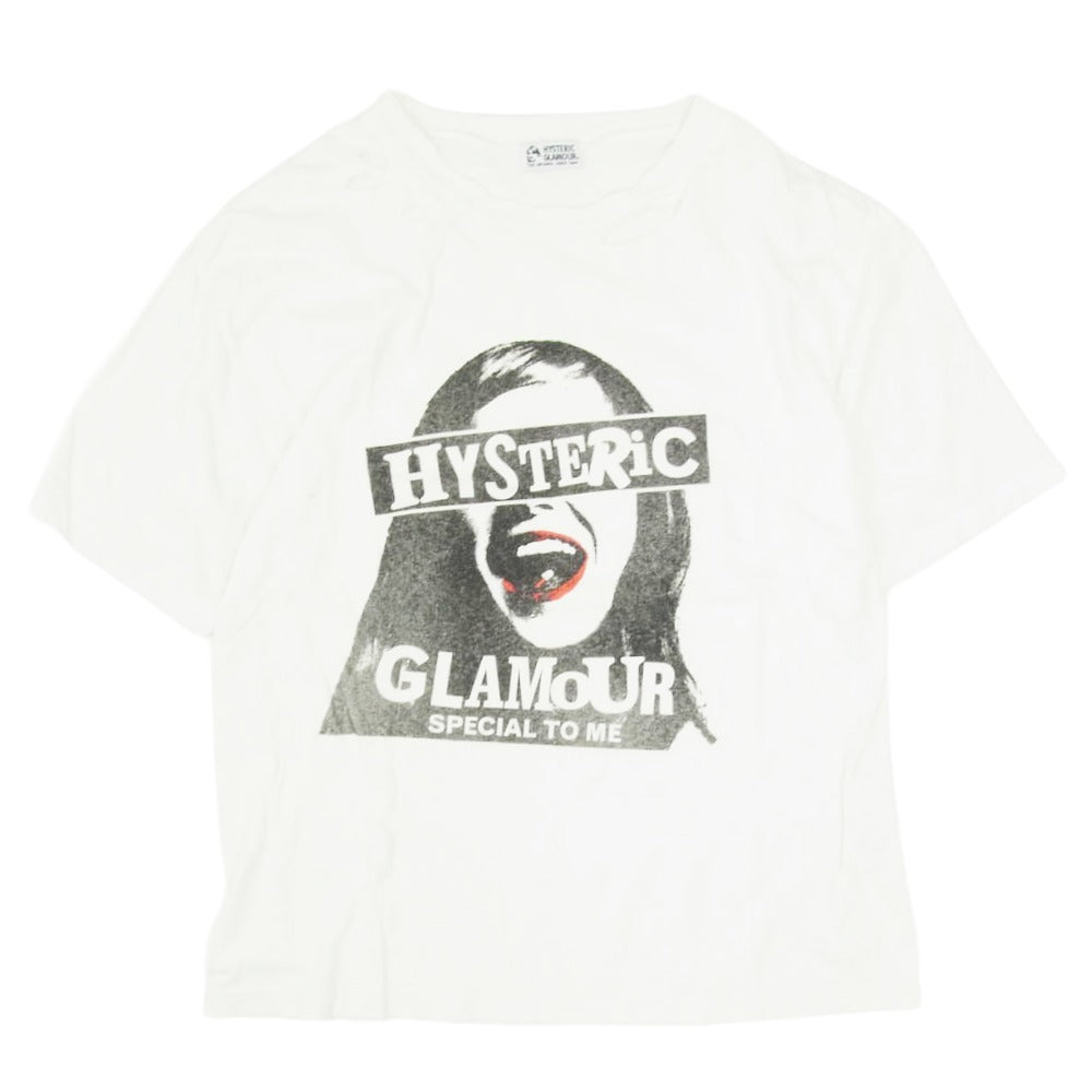 HYSTERIC GLAMOUR ヒステリックグラマー 21SS 01212CT09 SPECIAL TO ME クラッシュ加工 スペシャルトゥミ― 半袖 Tシャツ ホワイト系 FREE【中古】