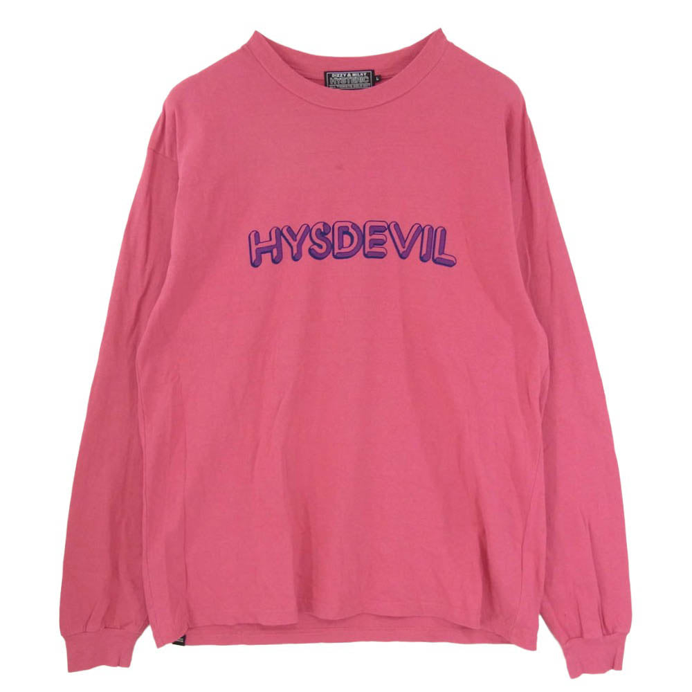 HYSTERIC GLAMOUR ヒステリックグラマー 25AW 02253CL15 HYSDEVIL RECORDS ヒスデビルレコード ロングスリーブ Tシャツ 長袖 カットソー ピンク系 L【中古】