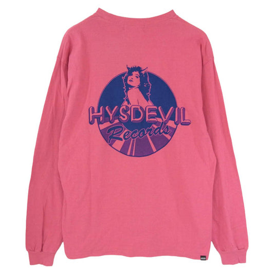HYSTERIC GLAMOUR ヒステリックグラマー 25AW 02253CL15 HYSDEVIL RECORDS ヒスデビルレコード ロングスリーブ Tシャツ 長袖 カットソー ピンク系 L【中古】