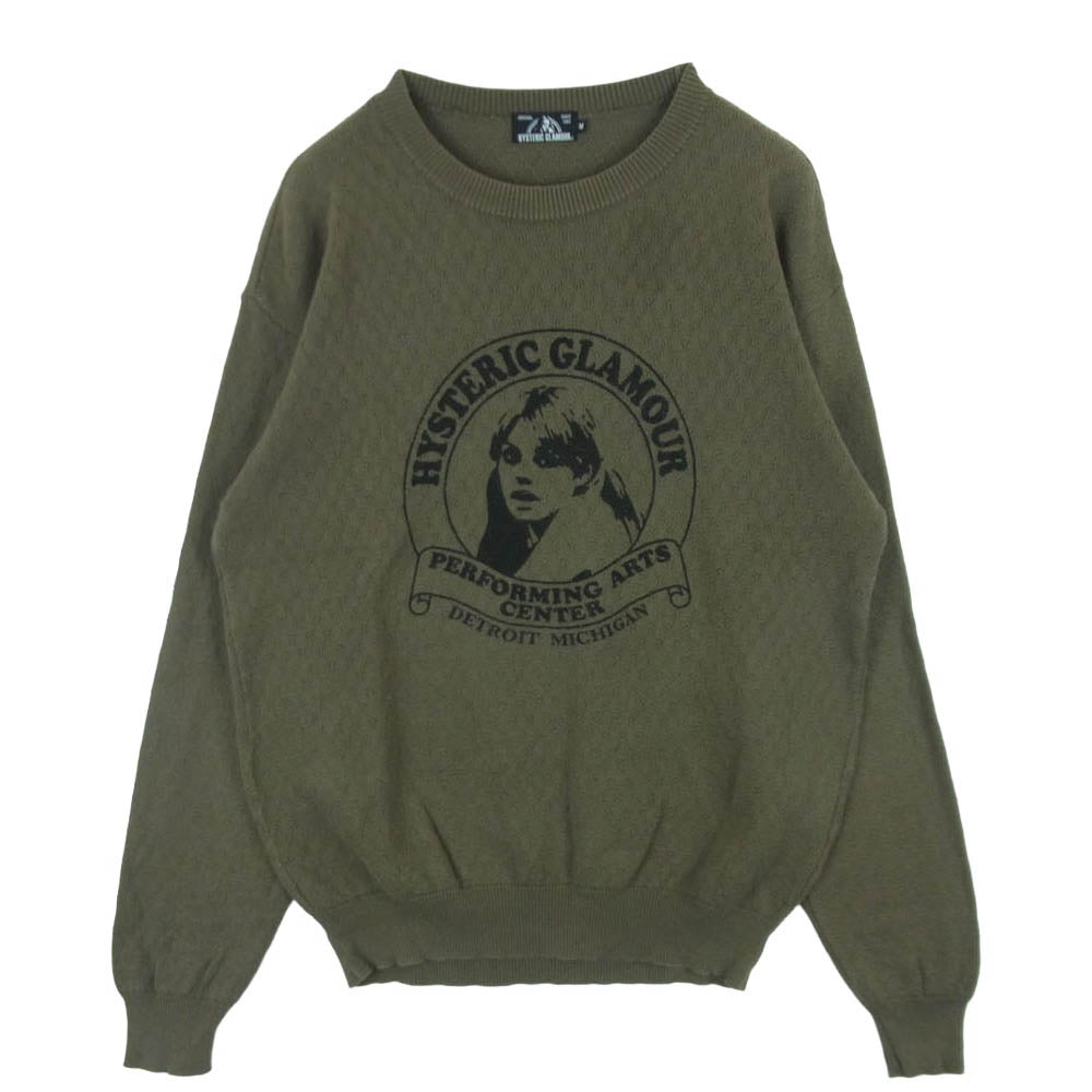 HYSTERIC GLAMOUR ヒステリックグラマー 19AW 02193NS01 HG ARTS CENTER アーチラベルロゴ コットン ニット セーター グレイッシュオリーブ系 M【中古】