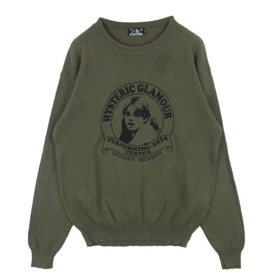 HYSTERIC GLAMOUR ヒステリックグラマー 19AW 02193NS01 HG ARTS CENTER アーチラベルロゴ コットン ニット セーター グレイッシュオリーブ系 M【中古】