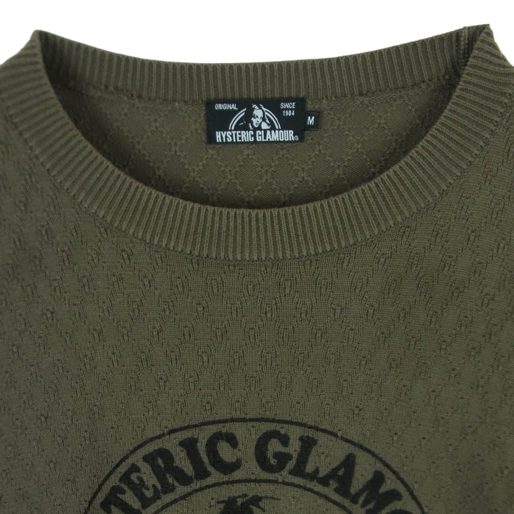 HYSTERIC GLAMOUR ヒステリックグラマー 19AW 02193NS01 HG ARTS CENTER アーチラベルロゴ コットン ニット セーター グレイッシュオリーブ系 M【中古】