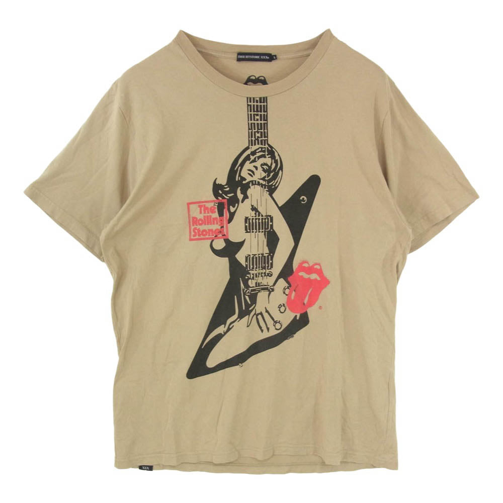 HYSTERIC GLAMOUR ヒステリックグラマー 06211CT11 Rolling Stones XXX ローリングストーンズ ギターガール クルーネック 半袖 Tシャツ ブラウン系 L【中古】