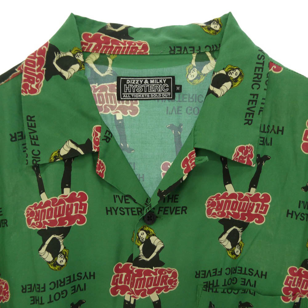 HYSTERIC GLAMOUR ヒステリックグラマー 23SS 02232AH02 VIXEN GIRL ビクセンガール 半袖 オープンカラーシャツ グリーン系 M【中古】