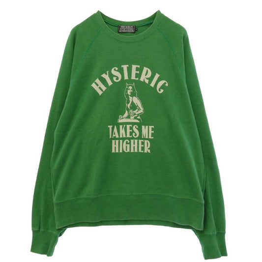 HYSTERIC GLAMOUR ヒステリックグラマー 22AW 02223CS13 TAKES ME HIGHER クルーネック スウェット トレーナー グリーン系 L【中古】