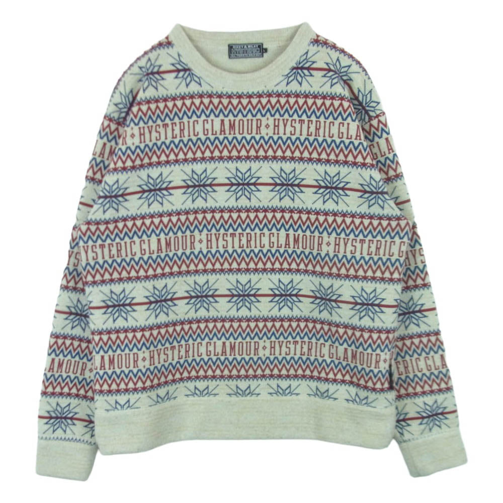 HYSTERIC GLAMOUR ヒステリックグラマー 23AW 02233CS01 SPADE NORDIC柄 ノルディック柄 クルーネック ニット セーター オフホワイト系 レッド系 ブルー系 L【中古】