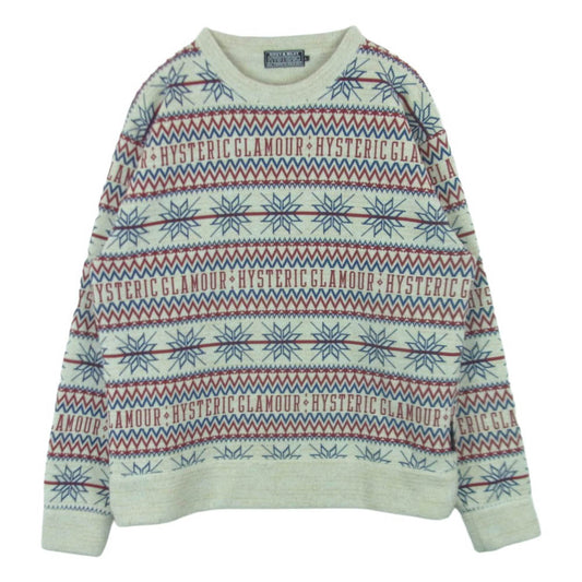 HYSTERIC GLAMOUR ヒステリックグラマー 23AW 02233CS01 SPADE NORDIC柄 ノルディック柄 クルーネック ニット セーター オフホワイト系 レッド系 ブルー系 L【中古】