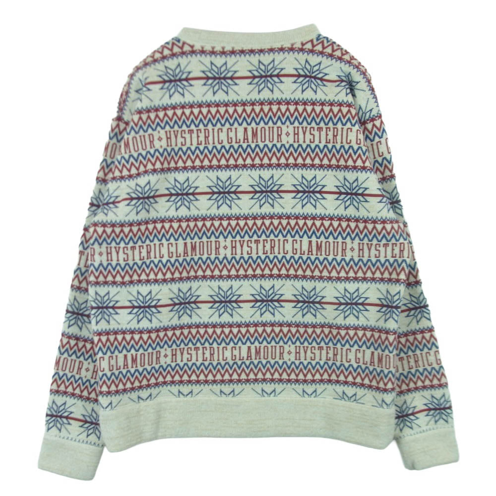 HYSTERIC GLAMOUR ヒステリックグラマー 23AW 02233CS01 SPADE NORDIC柄 ノルディック柄 クルーネック ニット セーター オフホワイト系 レッド系 ブルー系 L【中古】