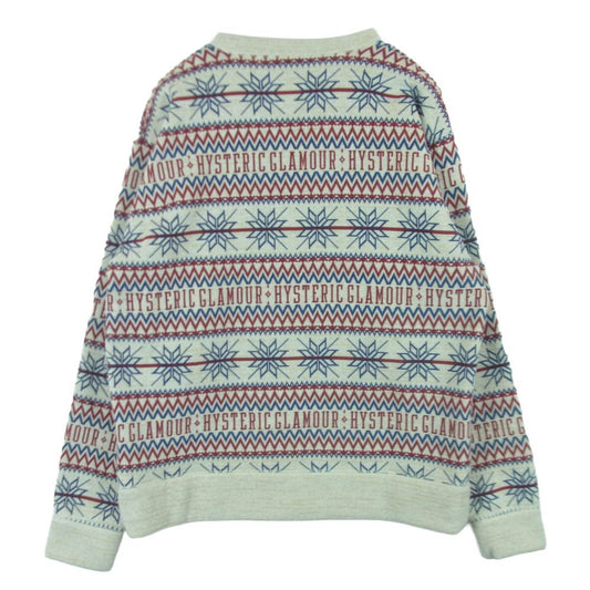 HYSTERIC GLAMOUR ヒステリックグラマー 23AW 02233CS01 SPADE NORDIC柄 ノルディック柄 クルーネック ニット セーター オフホワイト系 レッド系 ブルー系 L【中古】