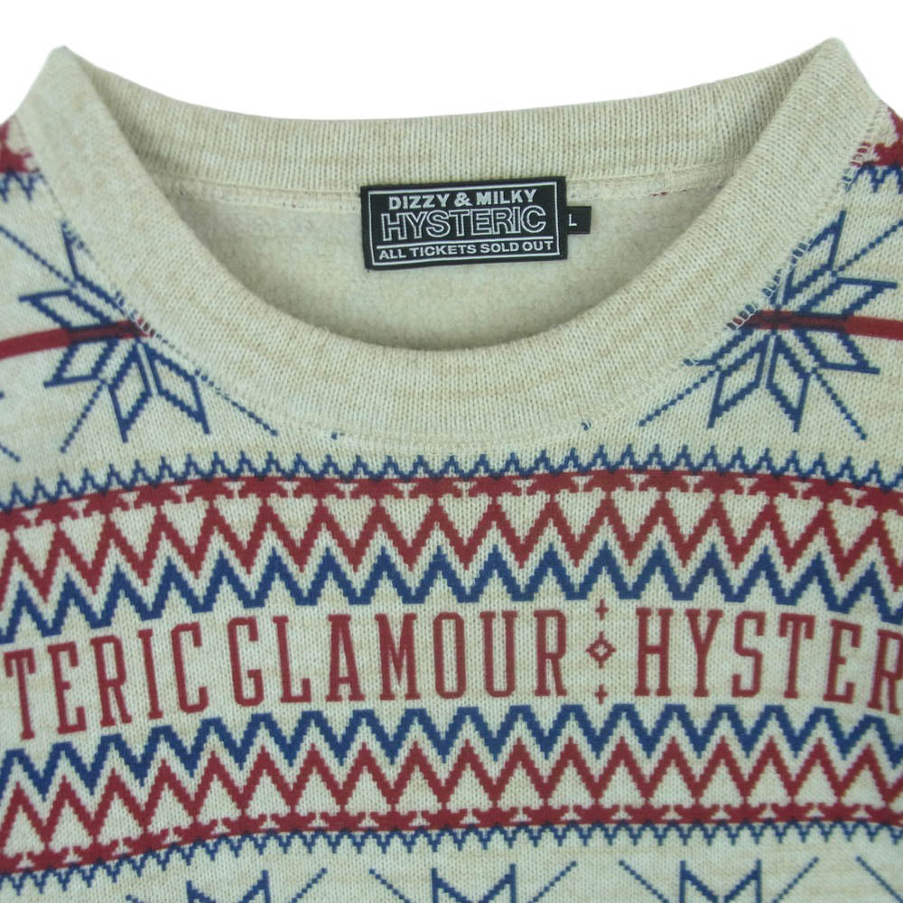 HYSTERIC GLAMOUR ヒステリックグラマー 23AW 02233CS01 SPADE NORDIC柄 ノルディック柄 クルーネック ニット セーター オフホワイト系 レッド系 ブルー系 L【中古】