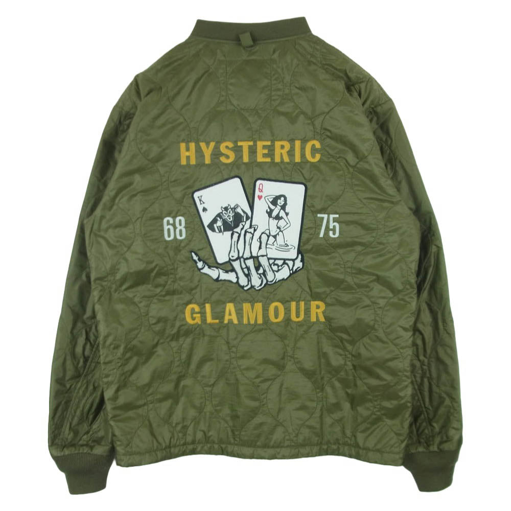HYSTERIC GLAMOUR ヒステリックグラマー 22AW 02223AB05 KING & QUEEN刺繍 トランプ刺繍 キルティング ブルゾン ジャケット グリーン系 M【中古】