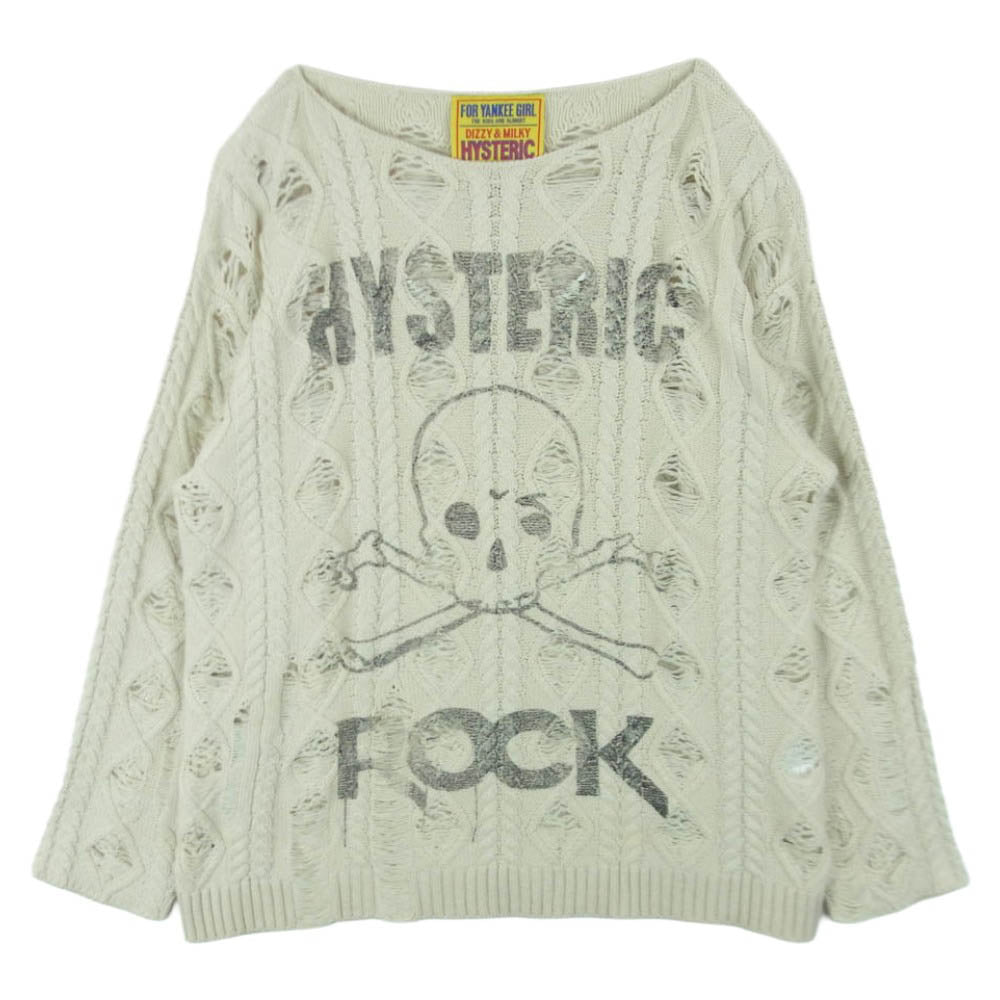 HYSTERIC GLAMOUR ヒステリックグラマー 25AW 01253NS01 SIENA BARNES HYS ROCK クラッシュ加工 ステンシル ニット セーター ベージュ系 FREE【中古】