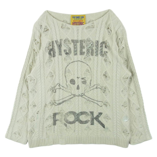 HYSTERIC GLAMOUR ヒステリックグラマー 25AW 01253NS01 SIENA BARNES HYS ROCK クラッシュ加工 ステンシル ニット セーター ベージュ系 FREE【中古】