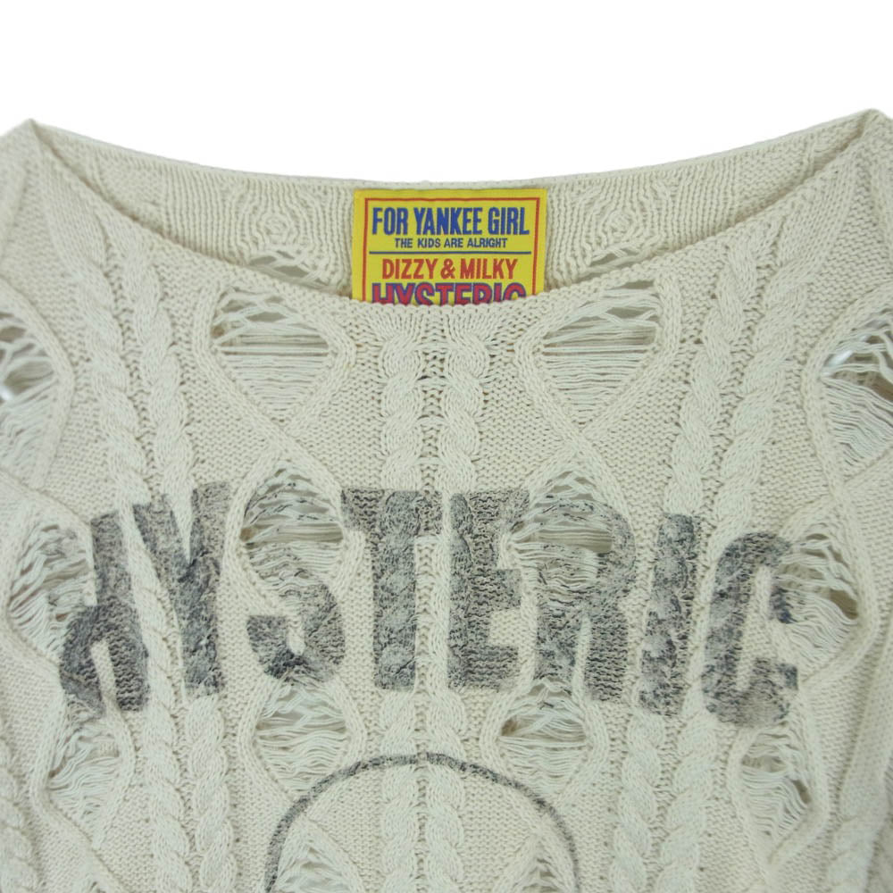 HYSTERIC GLAMOUR ヒステリックグラマー 25AW 01253NS01 SIENA BARNES HYS ROCK クラッシュ加工 ステンシル ニット セーター ベージュ系 FREE【中古】