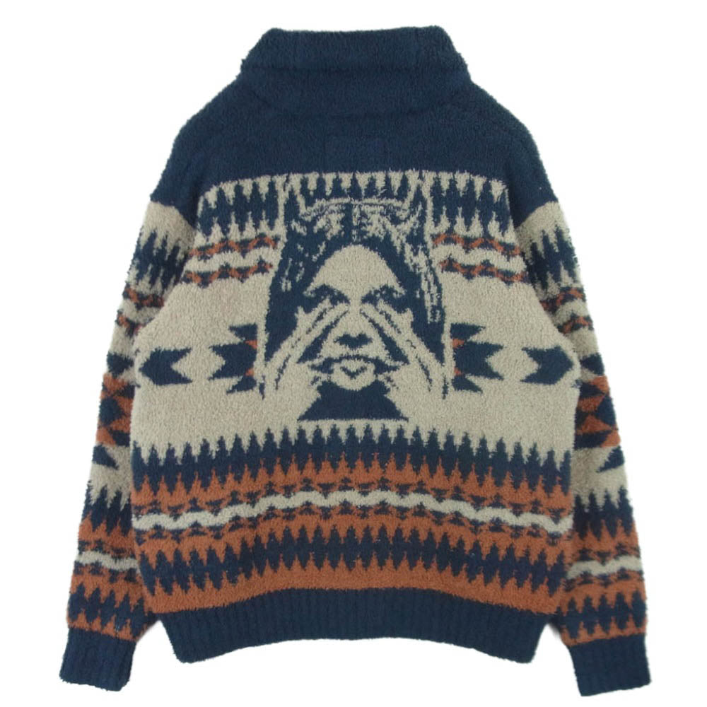 HYSTERIC GLAMOUR ヒステリックグラマー 23AW 02233ND03 SEE NO EVIL ジャカード シーノーエビル ショール カーディガン ネイビー系 ベージュ系 オレンジ系 M【中古】
