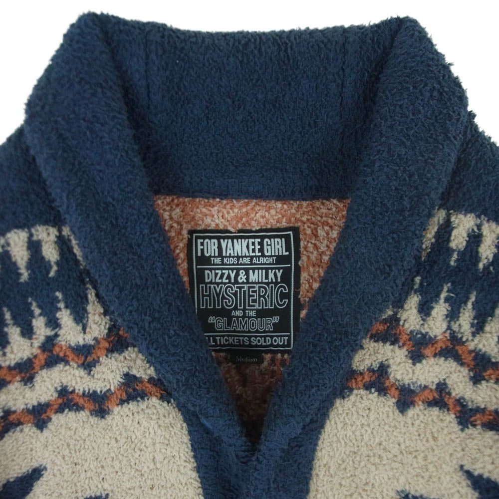 HYSTERIC GLAMOUR ヒステリックグラマー 23AW 02233ND03 SEE NO EVIL ジャカード シーノーエビル ショール カーディガン ネイビー系 ベージュ系 オレンジ系 M【中古】