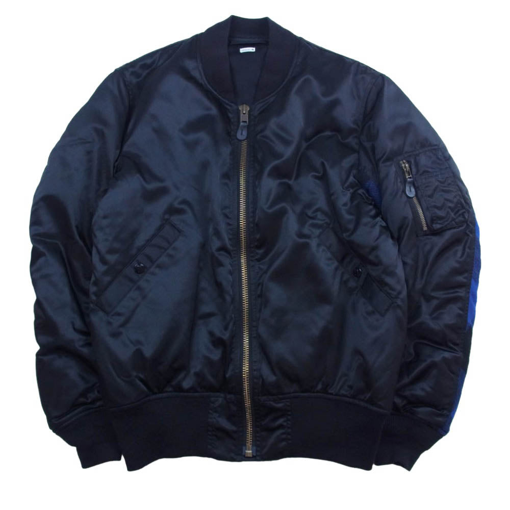 SEQUEL シークエル 24AW SQ-24AW-JK-07 袖チェックネル MA-1 ブルゾン フライトジャケット ブラック系 S【中古】