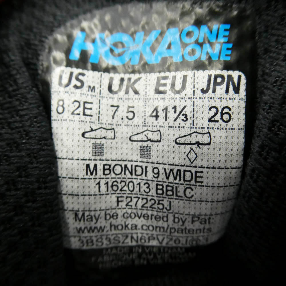 HOKA ONE ONE ホカ オネオネ 1162013 Bondi 9 Wide Black Black ボンダイ9 ワイド ブラック ブラック ランニングシューズ ローカットスニーカー ブラック系 26cm【中古】