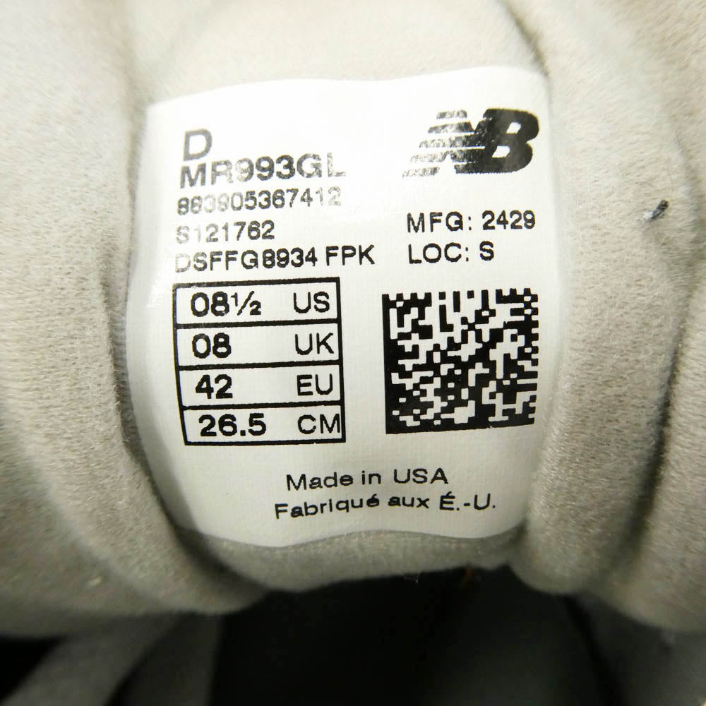 NEW BALANCE ニューバランス MR993GL 993 Gray グレー ローカットスニーカー グレー系 26.5cm【美品】【中古】