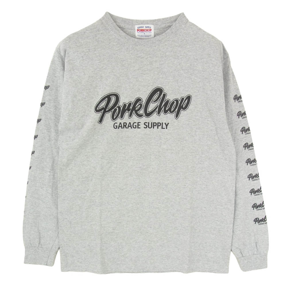 PORKCHOP ポークチョップ SCRIPT LOGO ロングスリーブ 丸首 クルーネック プリント 長袖 Tシャツ グレー系 M【中古】
