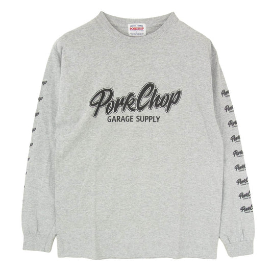 PORKCHOP ポークチョップ SCRIPT LOGO ロングスリーブ 丸首 クルーネック プリント 長袖 Tシャツ グレー系 M【中古】