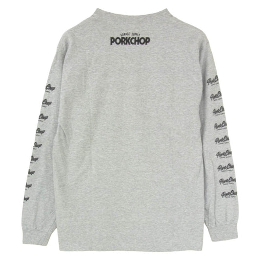 PORKCHOP ポークチョップ SCRIPT LOGO ロングスリーブ 丸首 クルーネック プリント 長袖 Tシャツ グレー系 M【中古】