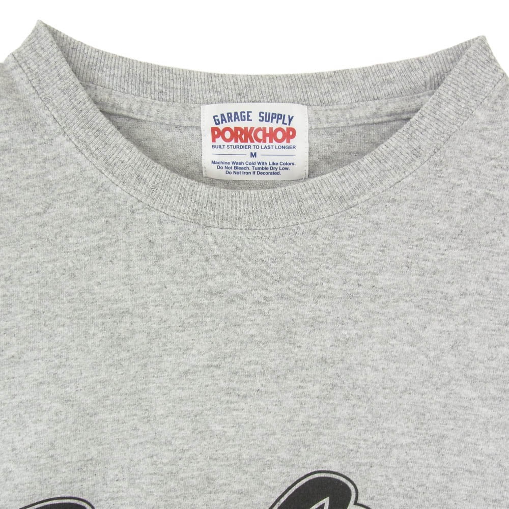 PORKCHOP ポークチョップ SCRIPT LOGO ロングスリーブ 丸首 クルーネック プリント 長袖 Tシャツ グレー系 M【中古】