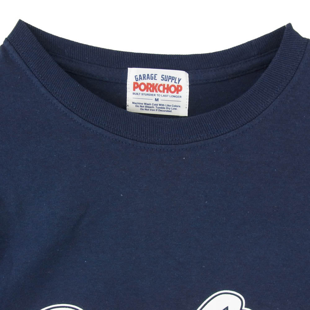 PORKCHOP ポークチョップ SCRIPT LOGO ロングスリーブ 丸首 クルーネック プリント 長袖 Tシャツ ネイビー系 M【美品】【中古】