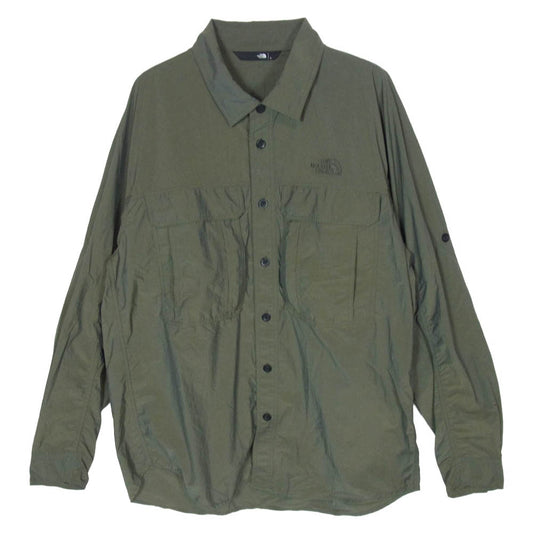 THE NORTH FACE ノースフェイス NR12202 L/S Clad Shirt クラッド ナイロン シャンブレー シャツ L カーキ系 L【中古】