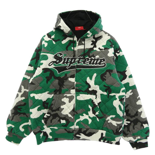 Supreme シュプリーム 25AW Quilted Zip Up Hooded Sweatshirt キルティング ジップアップ フーデッド スウェットシャツ ジップパーカー フーディー グリーン系 L【極上美品】【中古】