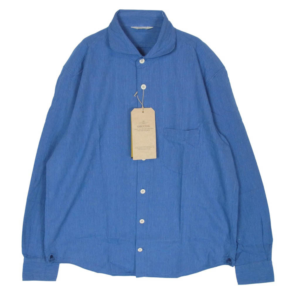 ORGUEIL オルゲイユ OR-5071B Windsor Collar Shirt ウィンザーカラー ストライプ 長袖 シャツ ブルー系 44【新古品】【未使用】【中古】