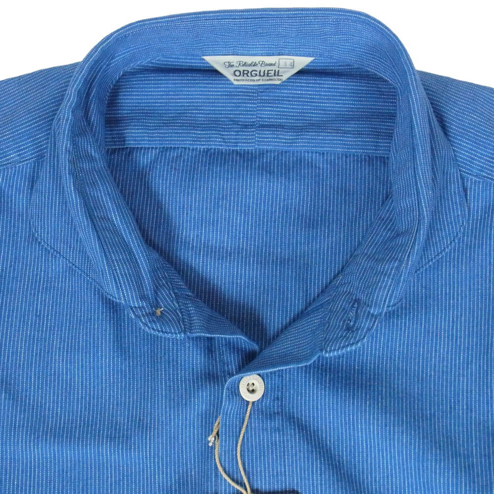 ORGUEIL オルゲイユ OR-5071B Windsor Collar Shirt ウィンザーカラー ストライプ 長袖 シャツ ブルー系 44【新古品】【未使用】【中古】