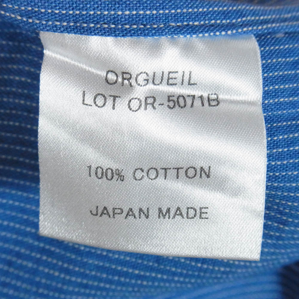 ORGUEIL オルゲイユ OR-5071B Windsor Collar Shirt ウィンザーカラー ストライプ 長袖 シャツ ブルー系 44【新古品】【未使用】【中古】