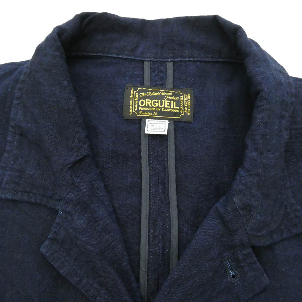 ORGUEIL オルゲイユ OR-4227B Indigo Linen Sack Jacket インディゴ リネン サック テーラード ジャケット ネイビー系 44【中古】