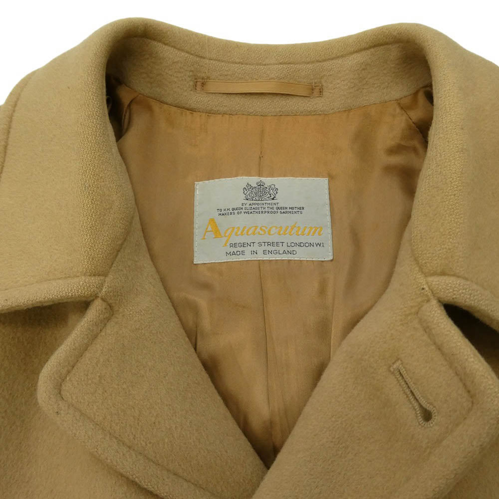 Aquascutum アクアスキュータム 英国製 比翼 ウール ロング コート ベージュ ライトブラウン系【中古】