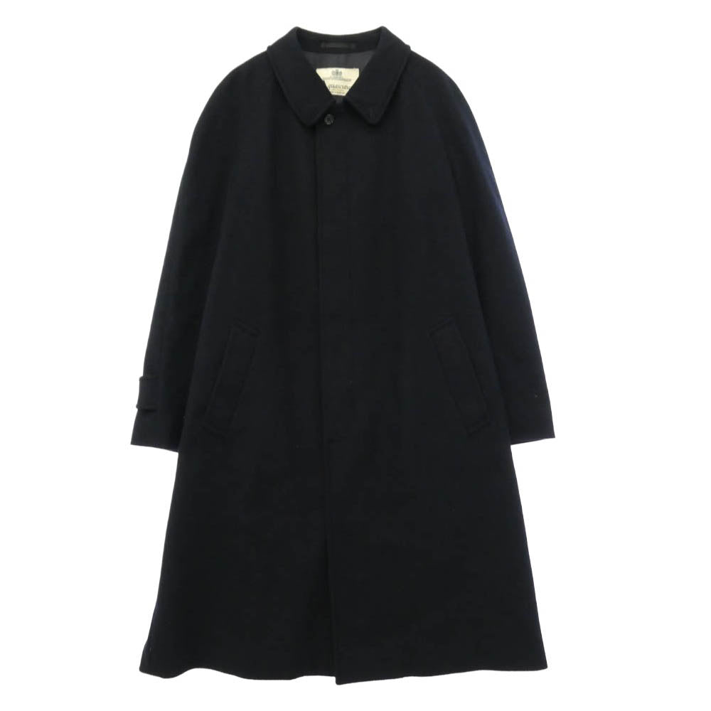 Aquascutum アクアスキュータム 英国製 比翼 ウール ロング コート ブラック ダークネイビー系【中古】