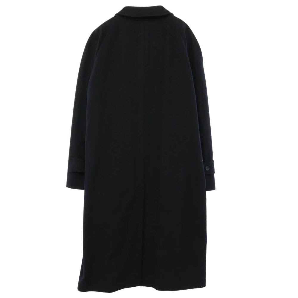 Aquascutum アクアスキュータム 英国製 比翼 ウール ロング コート ブラック ダークネイビー系【中古】