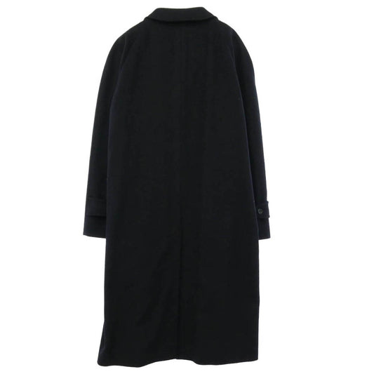 Aquascutum アクアスキュータム 英国製 比翼 ウール ロング コート ブラック ダークネイビー系【中古】