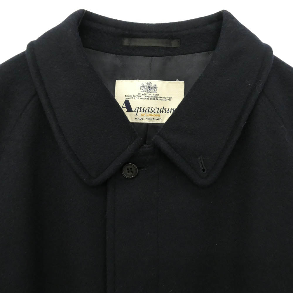 Aquascutum アクアスキュータム 英国製 比翼 ウール ロング コート ブラック ダークネイビー系【中古】