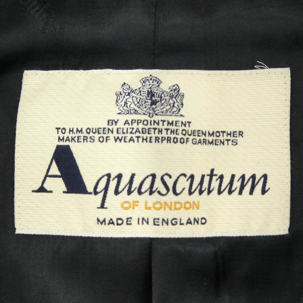 Aquascutum アクアスキュータム 英国製 比翼 ウール ロング コート ブラック ダークネイビー系【中古】