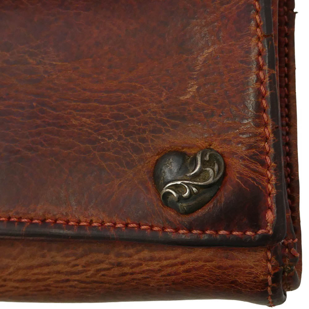 CHROME HEARTS クロムハーツ（原本無） 3FOLD 3フォールド ハートボタン レザーウォレット ブラウン系【中古】
