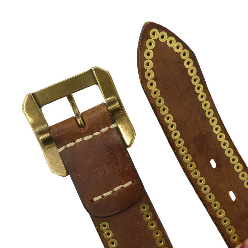 BURGUS PLUS バーガスプラス レザー スタッズ ベルト ブラウン系 36【中古】
